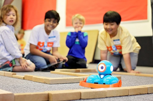 Students Playing with Robot