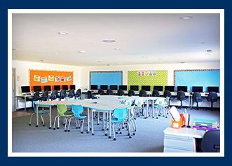 Rows of computers in a classroom